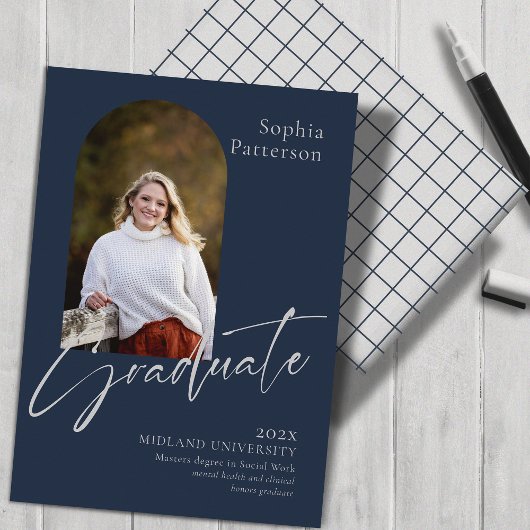 Simple Photo Navy Gray College Aankondiging