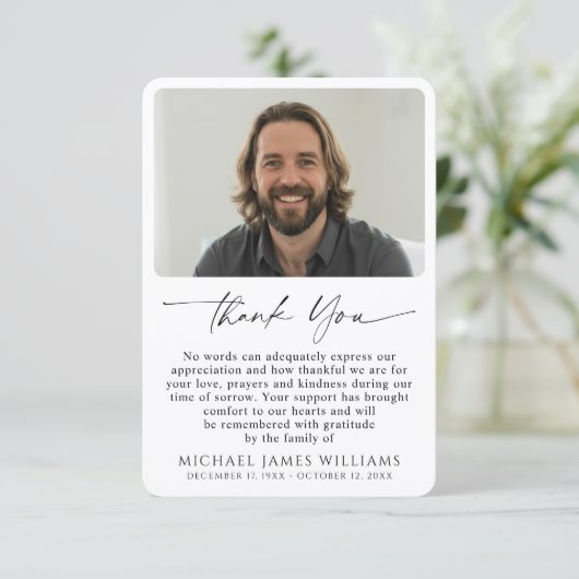 Simple Photo Personalized Message Funeral Bedankkaart (Staand voorkant)