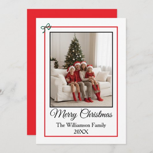 Simple Photo Red, Green, and Black Merry Christmas Feestdagenkaart (Voorkant / Achterkant)