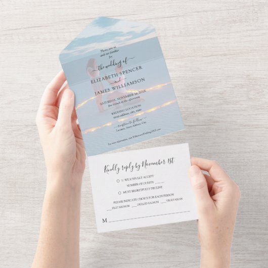 Simple Photo Wedding RSVP All In One Uitnodiging (Afscheurbaar)