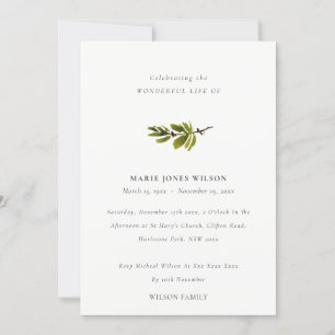 Simple Pine Branch Foliage Memorial Service Card Bedankkaart