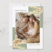 Simple Pine Branches Gold & Green Photo Christmas Feestdagenkaart (Voorkant)
