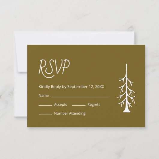 Simple Pine Tree Casual Wedding Rustic Brown RSVP Kaartje (Voorkant)
