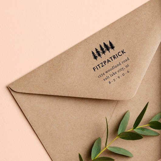 Simple Pine Trees Familienaam Retouradres Rubberstempel