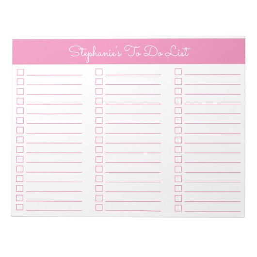 Simple Pink 8.5x11 Three Column Checklist Notitieblok (Voorkant)