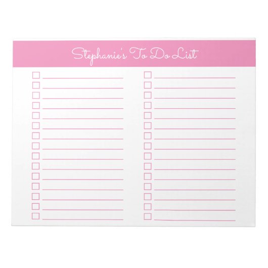 Simple Pink 8.5x11 Two Column Checklist Notitieblok (Voorkant)