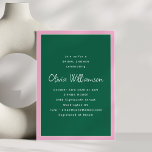 Simple Pink and Green Modern Trendy Bridal Shower Kaart<br><div class="desc">This minimalist bridal shower invitation features bold white type on a deep green background with a playful blush pink border. Sleek, stylish, and easy to personalize with event details, it’s ideal for the modern bride. Great for garden parties, brunches, or city soirées, this clean design works beautifully for any bridal...</div>