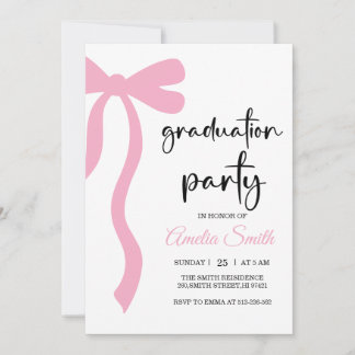 Simple  Pink  Bow graduation party invitation Kaart