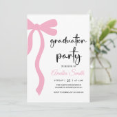 Simple  Pink  Bow graduation party invitation Kaart (Staand voorkant)