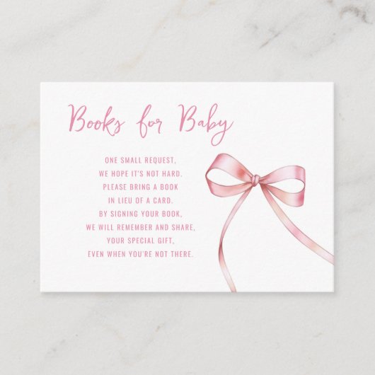Simple Pink Bow Meisje Baby shower Boeken voor Bab Informatiekaartje (Voorkant)