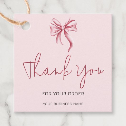 Simple Pink Bow Script Thank You Business  Bedankjes Labels (Voorkant)