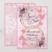 Simple Pink Butterflies theme Save the Date (Voorkant / Achterkant)