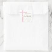 Simple Pink Cross First Holy Communion Thank You Vierkante Sticker (Tas)