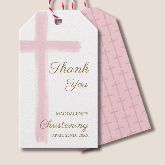 Simple Pink Cross Thank You Christening Baptism Cadeaulabel