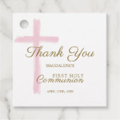 Simple Pink Cross Thank You First Holy Communion Bedankjes Labels (Voorkant)