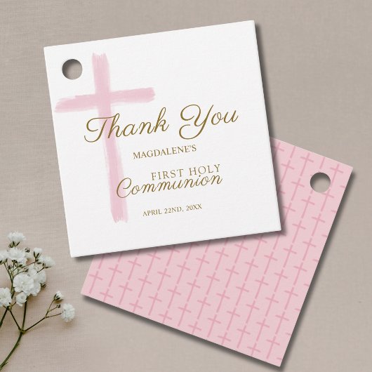 Simple Pink Cross Thank You First Holy Communion Bedankjes Labels