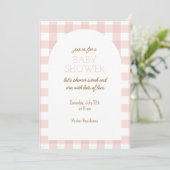 Simple Pink Gingham Baby Shower Invitation Kaart (Staand voorkant)