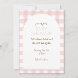 Simple Pink Gingham Baby Shower Invitation Kaart