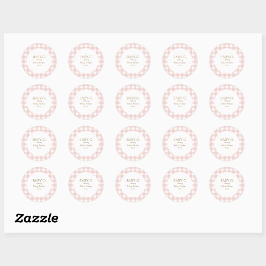 Simple Pink Gingham Baby Shower Sticker (Vel)