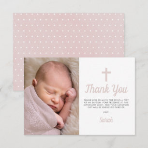 Simple Pink Girl Baptism Christening Foto Bedankkaart