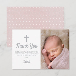 Simple Pink Girl Baptism Christening Foto Bedankkaart