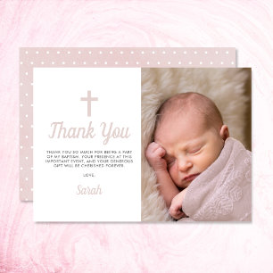 Simple Pink Girl Baptism Christening Foto Bedankkaart