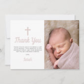 Simple Pink Girl Baptism Christening Photo Bedankkaart (Voorkant)