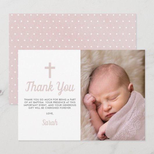Simple Pink Girl Baptism Christening Photo Bedankkaart (Voorkant / Achterkant)