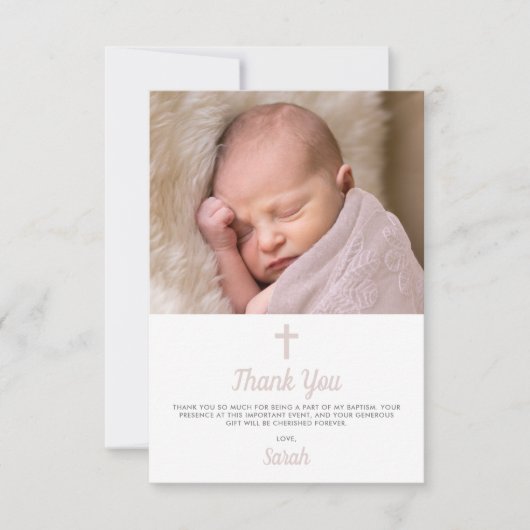 Simple Pink Girl Baptism Christening Photo Bedankkaart (Voorkant)