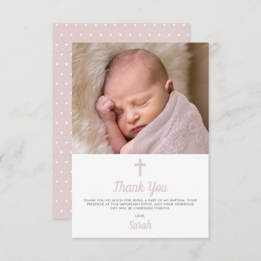 Simple Pink Girl Baptism Christening Photo Bedankkaart (Voorkant / Achterkant)