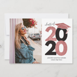 Simple Pink Glitter Girly Pet Foto Afstuderen Aankondiging