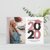 Simple Pink Glitter Girly Pet Foto Afstuderen Aankondiging (Staand voorkant)