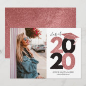 Simple Pink Glitter Girly Pet Foto Afstuderen Aankondiging (Voorkant / Achterkant)