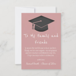 Simple Pink Handwriting Cap Tassel Graduation   Bedankkaart