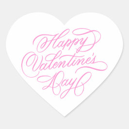 Simple Pink Happy Valentines Day Calligraphy Hart Sticker