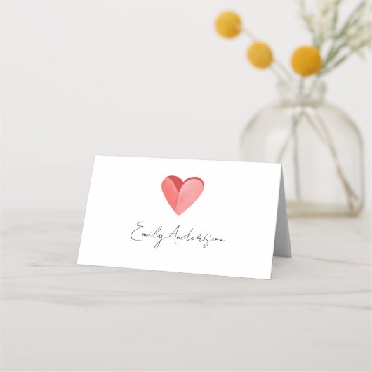 Simple Pink Heart Folded Place Card Plaatskaartje (Voorkant)