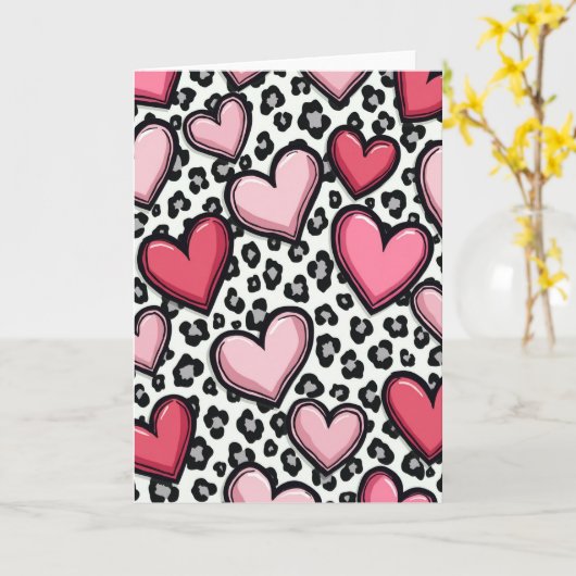 Simple Pink Leopard Hearts Card Kaart (Gele Bloem)