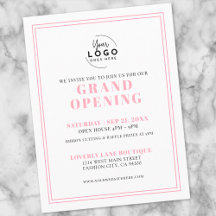 Simple Pink Logo Business Grand Opening Invitation