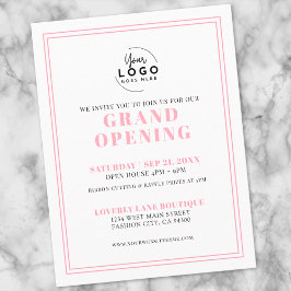 Simple Pink Logo Business Grand Opening Invitation Briefkaart