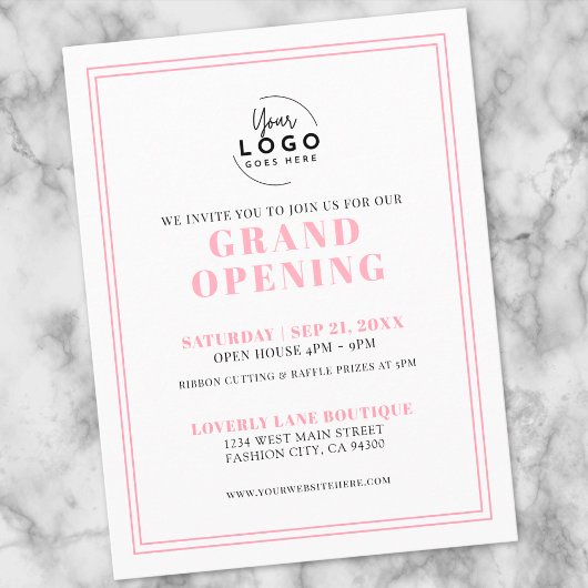 Simple Pink Logo Business Grand Opening Invitation Briefkaart