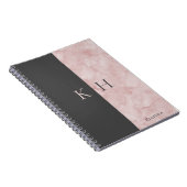 Simple Pink Marble And Black Accent Monogram Notitieboek (Rechterzijde)
