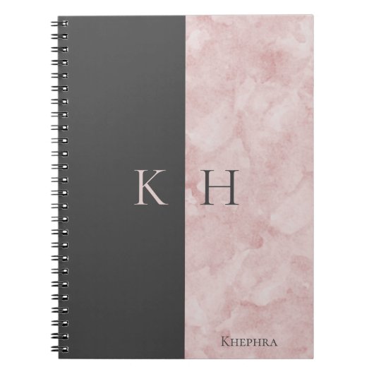 Simple Pink Marble And Black Accent Monogram Notitieboek (Voorkant)