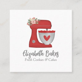 Simple Pink Mixer Floral Cake Bakery Business Card Vierkante Visitekaartje