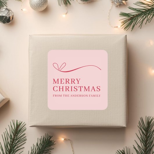 Simple pink red modern Merry Christmas  Vierkante Sticker