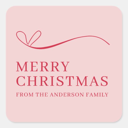 Simple pink red modern Merry Christmas Vierkante Sticker (Voorkant)