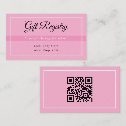 Simple Pink Registry Babyshower QR Enclosure Card Informatiekaartje (Voorkant / Achterkant)