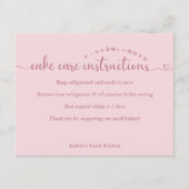 Simple Pink Script Cake Care Instructions Bakery Bedankkaart (Voorkant)