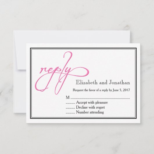 Simple Pink Script Calligraphy Wedding Reply Kaart (Voorkant)