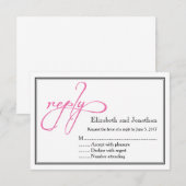 Simple Pink Script Calligraphy Wedding Reply Kaart (Voorkant / Achterkant)