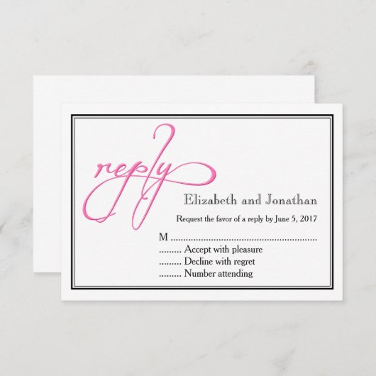 Simple Pink Script Calligraphy Wedding Reply Kaart (Voorkant / Achterkant)